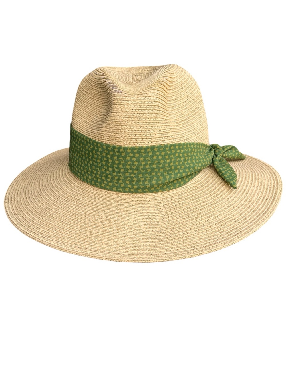 NWT Nine West Natural Straw Green Tie Accent Adjustable Packable Sun Hat